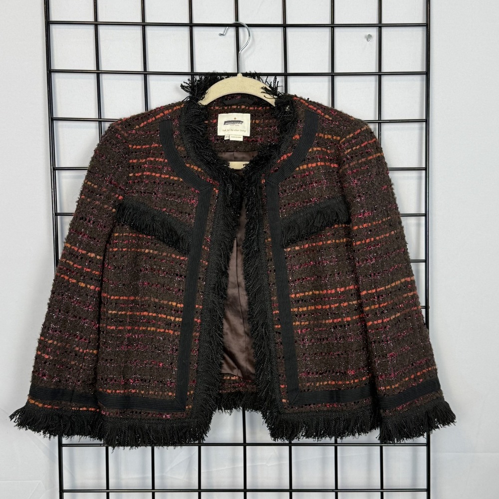 Kate Spade Multi Tweed Fringe Jacket Blazer Womens‎ 4 Business Preppy Secretary